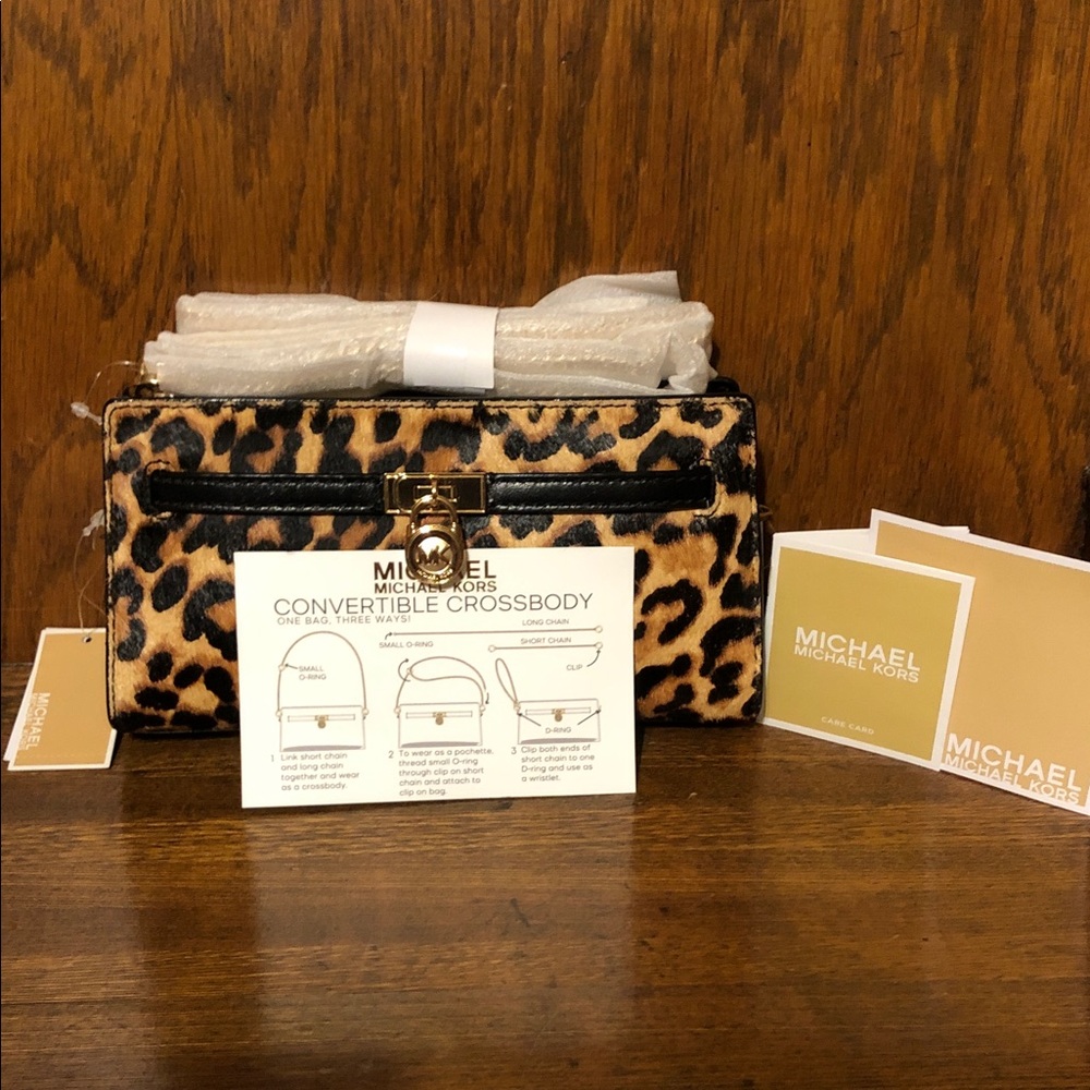 NWT-Michael Kors-Hamilton Moderne-X-Small Convertible Crossbody-Leopard-CalfHair - Picture 10 of 16